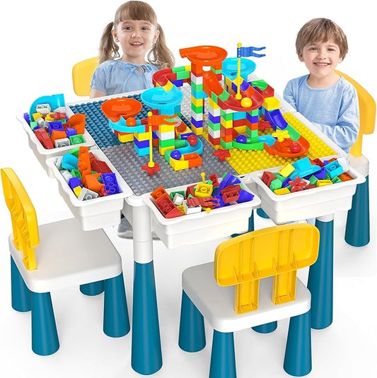 Toddlers Kids Table and Chair Set: Activity Table with 152Pcs 4 Chairs 3-10 Year