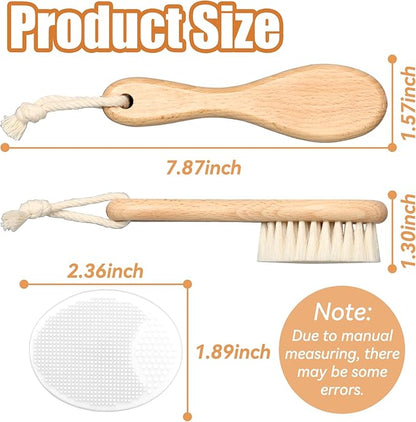 Wooden Baby Hair Brush and Comb Set, 2Pcs Natural Soft Goat Bristles Brush with Baby Shower Scrubber Perfect Scalp Grooming Product for Newborn, Toddler, Infant (White)