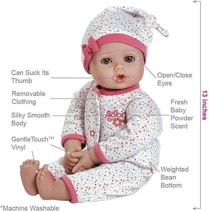 Adora Play Time Babies Collection, 13" Baby Doll with Doll Clothes and Accesories, Made with Sweet Baby Powder Scent, and GentleTouch Vinyl Body, Birthday Gift for Ages 1+ - Baby Dot