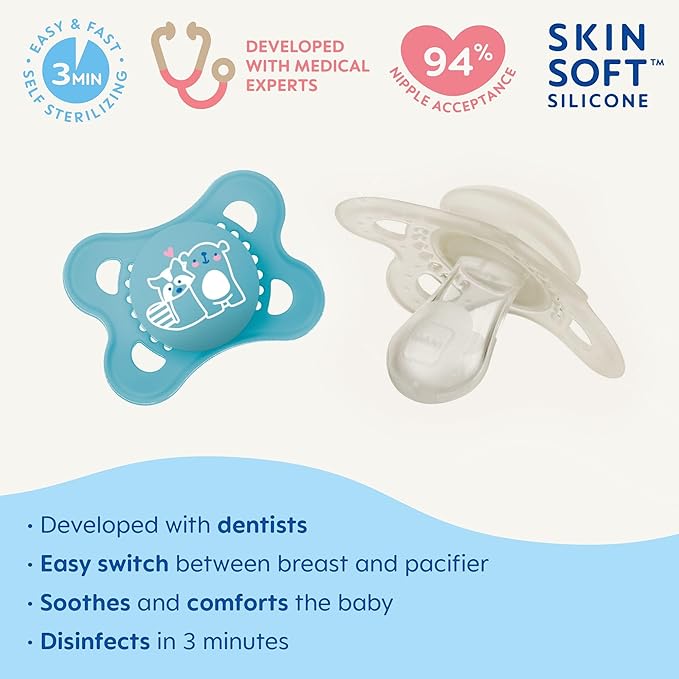MAM Original Matte Baby Pacifier, Nipple Shape Helps Promote Healthy Oral Development 0-6 (Pack 2)