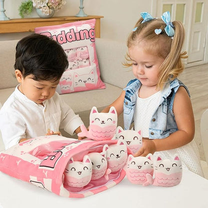 Mermaid Cat Plush Pillow, Mermaid Cat Stuffed Animals Pillow with Mermaid Cat Mini Doll Toy (6 Pink