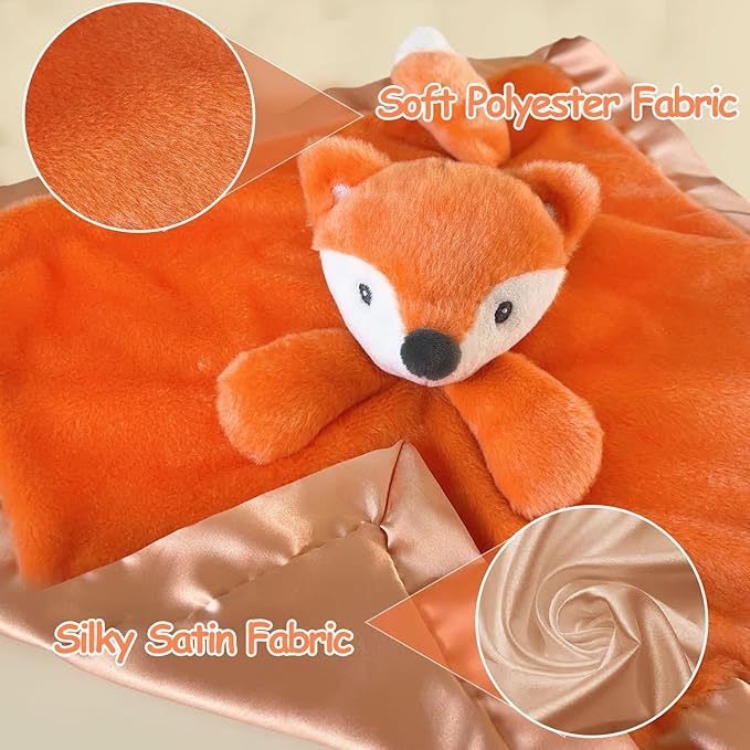 Fox Baby Security Blanket Loveys for Babies Boys Girls, 15" Soft Lovies for Babies