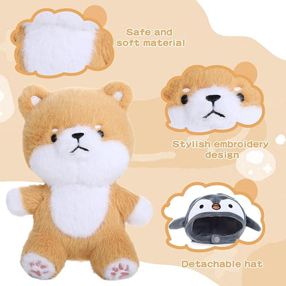 MIAODAM Cute Dog Plushie with Penguin Stuffed Animal Hat - Soft Penguin Dog Plush Toy Stuffed Animal Doll, for Baby (20cm/7.8in)