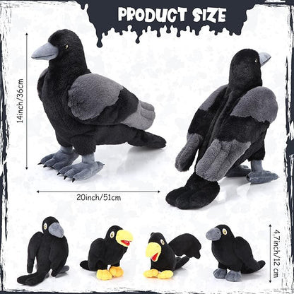 HyDren 5 Pcs Black Bird Plush Toy Set 14 Inch 4 Small