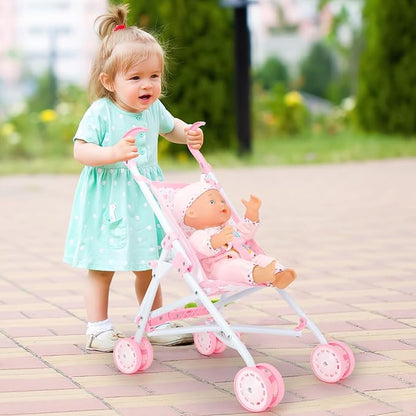 deAO Baby Doll Stroller Set with 13 inch Doll,Kids Play Stroller Toys 13" Baby Stroller,18 PCS 2 Sets