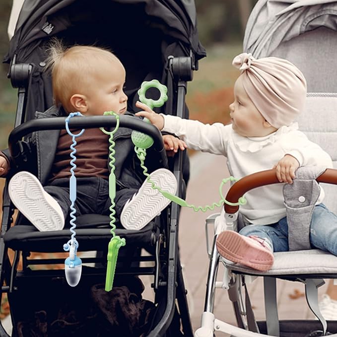 Toy Straps for Stroller, Pacifier Holder Clip with Self-Adjusting Bayonet Chairs(Pink-3ps)