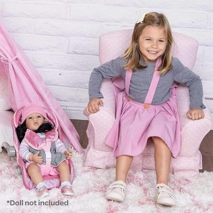 Adora Glam Sparkly & Glittery Pink Car Seat Carrier, Baby Doll Car Seat That Fits up to 20" Dolls and Stuffed Animals 2+ -