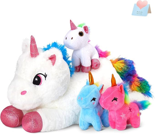Houwsbaby Unicorn Mommy Stuffed Animal with 3 Babies Inside,4 in 1unicorn Plush Toy