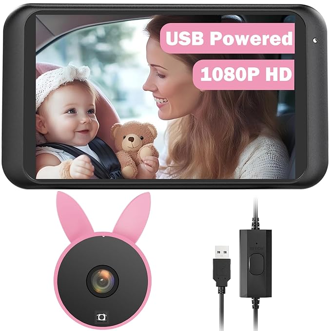 Smart Rotation Car Baby Camemra, 1080P Rear Facing Mirror with Shockproof Design, Real-Time Infant Monitoring System for Family Vehicles