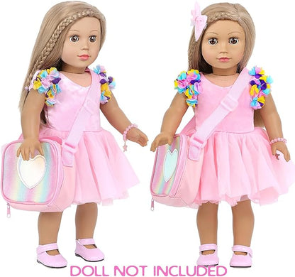 American 18 Inch Doll Clothes and Accessories Makeup Playset Fit 18 Inch Doll Including Fashion Skirt, Bag, Eye Shadow Plate, Lipstick, Comb Mirror, Pair of Hairpins, Makeup Brushes, Bracelet