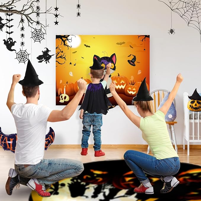 Morcheiong Halloween Game Pin The Tail on The Cat Game 36 Hats,