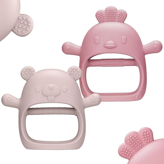 2 Packs Baby Teething Toys Silicone Teething Mittens for Infants 3 Months+, Never Drop & Easy to Hold Teethers