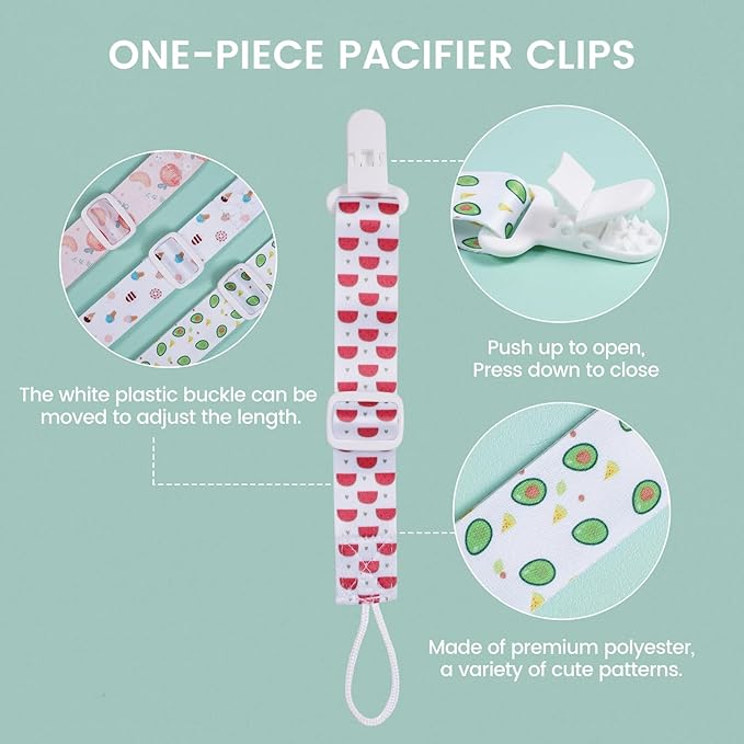 Baby Pacifier Clip with Adjustable Length Buckle,Paci Leash Binky Clips for Baby Boys and Girls 6 Gift