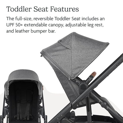 UPPAbaby Cruz V2 Stroller/Full-Featured Stroller with Travel System Capabilities/Toddler Seat, Bumper Bar, Bug Shield, Rain Shield Included/Greyson (Charcoal Mélange/Carbon Frame/Saddle Leather)