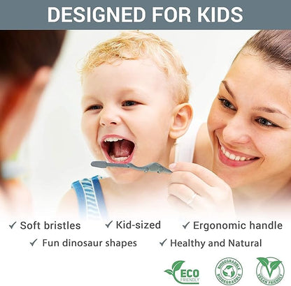 ROARex® All-Natural Eco Friendly Kids Toothbrush Made from Plants - Dinosaurs 4-36m - Baby to Toddler - Blue/Green - 4pk | 1% for The Planet Product