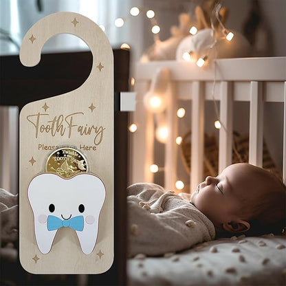 Tooth Fairy Door Hanger, Wooden Tooth Fairy Holder with Tooth
