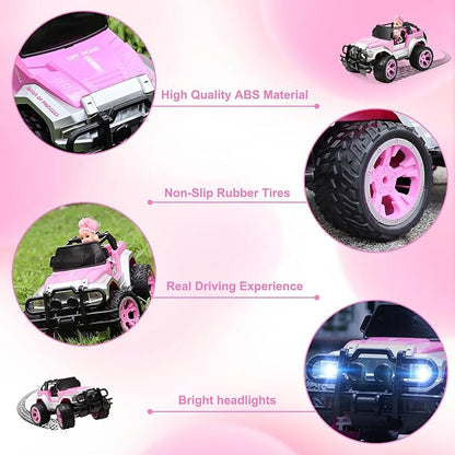 Carox Remote Control Car for Girls, 160 mins Pink RC Car with Doll and Sticker 1:16 Scale 4-12 Years