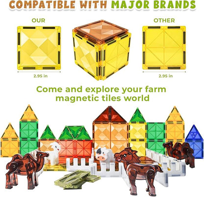 Magnetic Tiles Farm for Toddlers 1-3 Animals, Magnet Tile Set for Kids Ages 3-5 4-8 8-12 Boys Girls, Building Blocks Stem Stack Toys for Travel, Birthday Gift, Preschool
