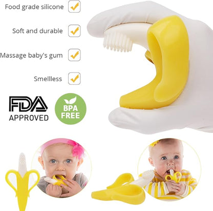 Banana Teether, Soothing Pain Relief Soft Silicone Train Baby Toothbrush 3+ Months