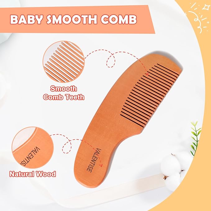 Baby Hair Bush and Comb Set,Baby Hair Brush with Soft Goat Bristle and Wood Comb Set,Wooden Baby Brush Set for Newborns & Toddlers,Good for Cradle Cap Brush