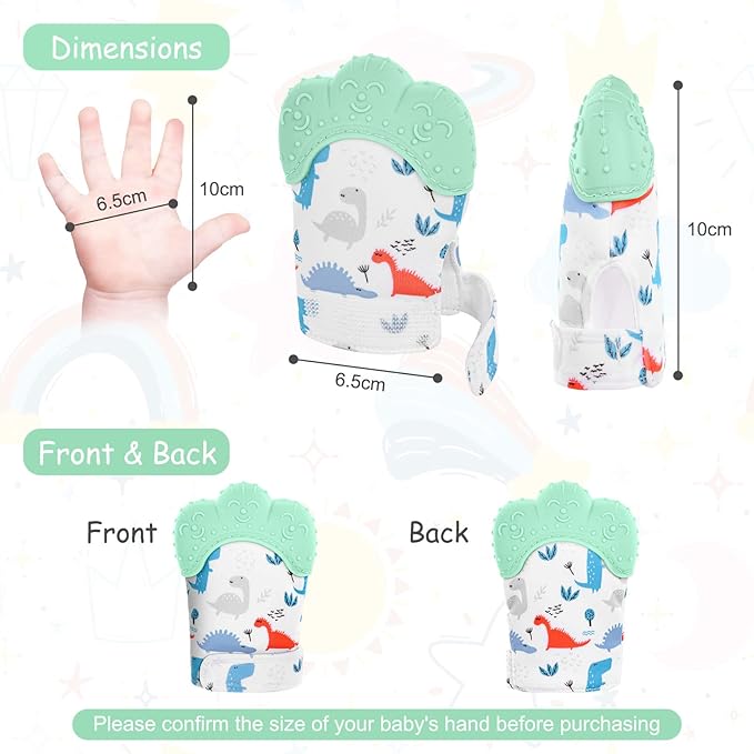 2Pack Silicone Teething Mitt, Soothing Infant Teething Mitten Pain Relief 0-12 Months