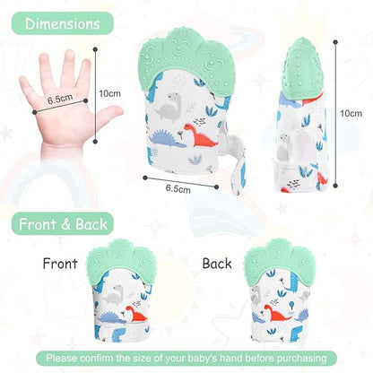 2Pack Silicone Teething Mitt, Soothing Infant Teething Mitten Pain Relief 0-12 Months
