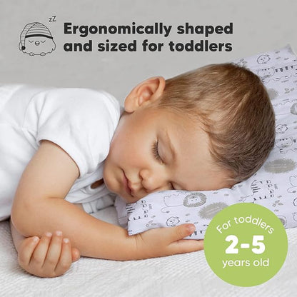 Toddler Pillow with Pillowcase - 13x18 My Little Dreamy Pillow, Organic Cotton Toddler Pillows for Sleeping, Kids Pillow,Travel Pillows,Mini Pillow,Nursery Pillow,Toddler Bed Pillow (KeaSafari)