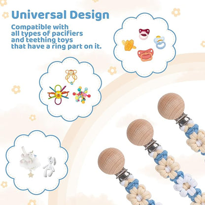 Pacifier Clip for Boys Girls Floral Daisy Macrame Baby Paci (2pack:Daisy A