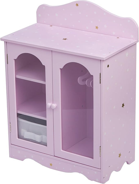 Olivia's Little World Twinkle Stars 18" Doll Closet with 3 Hangers, Shelves