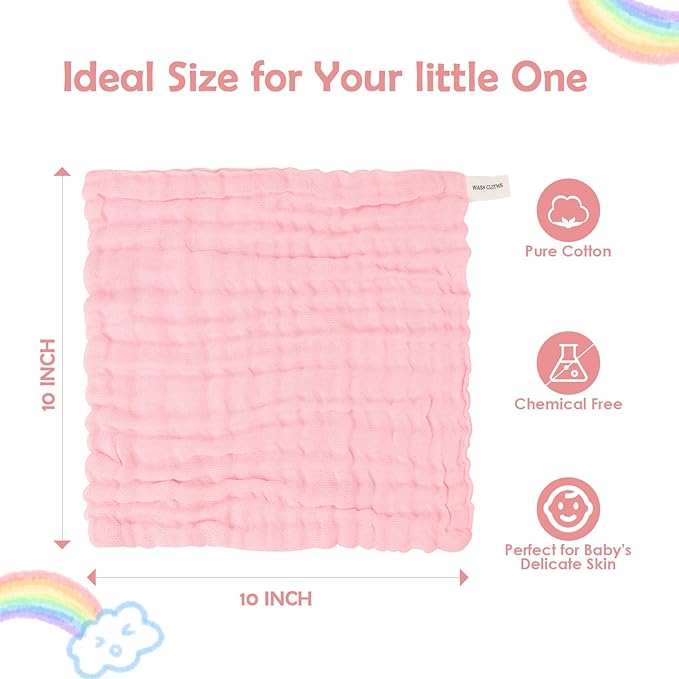 Absorbent Baby Bath and Face Towels 100% Cotton 10 x 10?â?