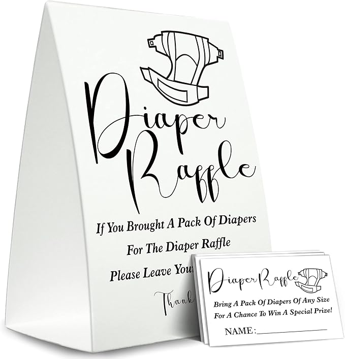 Diaper Raffle Sign,Diaper Raffle Baby Shower Game Kit (1 Standing Sign + 50 Guessing Cards) Diapers-XN06