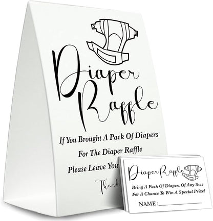 Diaper Raffle Sign,Diaper Raffle Baby Shower Game Kit (1 Standing Sign + 50 Guessing Cards) Diapers-XN06