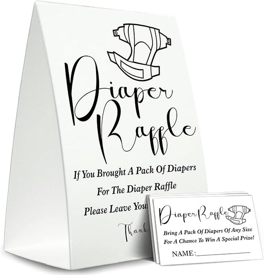 Diaper Raffle Sign,Diaper Raffle Baby Shower Game Kit (1 Standing Sign + 50 Guessing Cards) Diapers-XN06