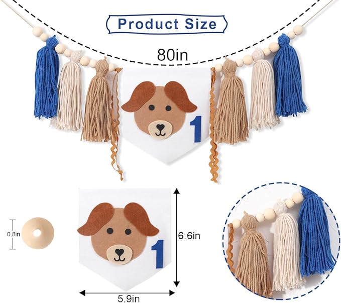 Puppy Tassel High Chair Banner - Dog Themed 1st Birthday Party Decor,Puppy First Birthday Highchair Banner
