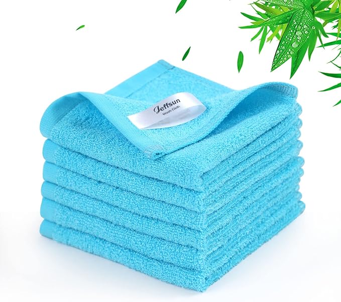 JEFFSUN Baby Washcloths 6 Pack, 10x10 inch Heavenly Soft Blue Wash Cloths for Face and Body