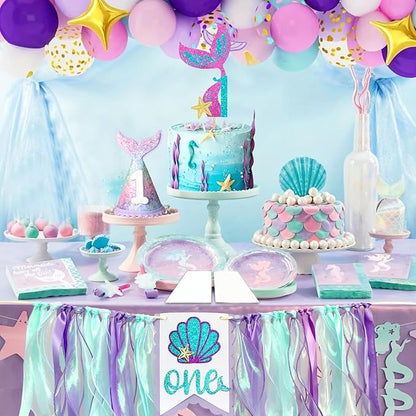 Mermaid 1st Birthday High Chair Banner Purple Party Decorations Mermaid