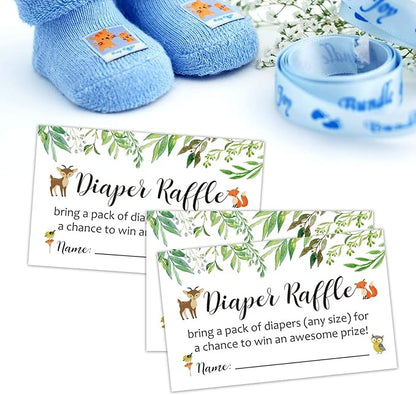 Diaper Raffle Tickets Woodland Baby Shower Game Invitations Insert for Boy Girl, Bring a Pack of Diapers to Win Favors 3.5" x 2", Pack 50