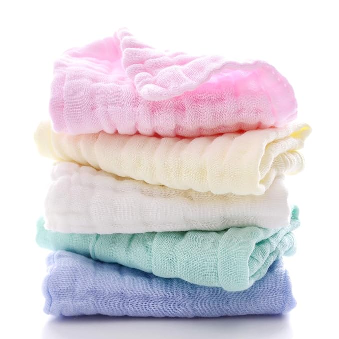 MUKIN Baby Washcloths - Natural Cotton Baby Wipes 5 Pack 12x12 inches
