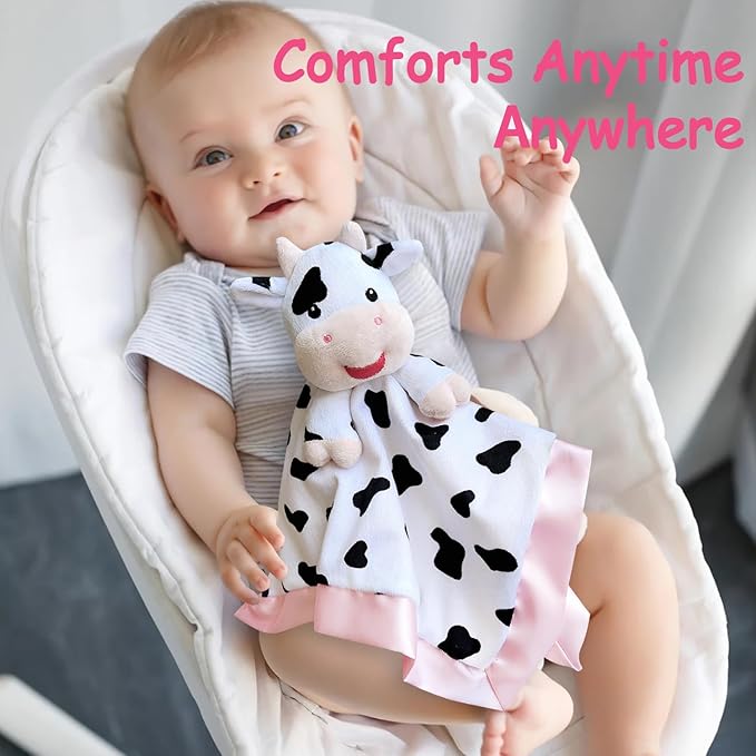 Cow Baby Security Blankets for Girls, Soft Loveys for Baby Girls 15" Cow