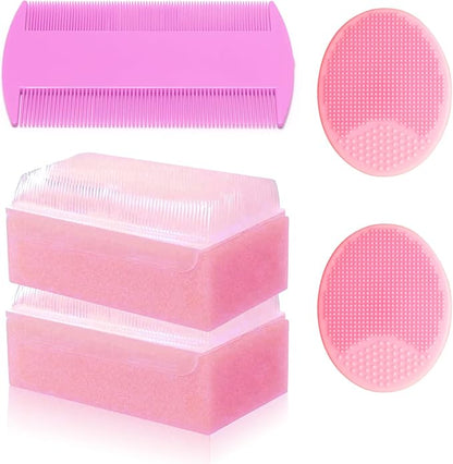 Cradle Cap Brush for Babies, 5Pcs Cradle Cap Treatment Set with Soft Bristle Brushes Silicone Scrubber Fine-Tooth Comb for Newborn Bathing Essentials Baby Brush and Comb Set (Pink)