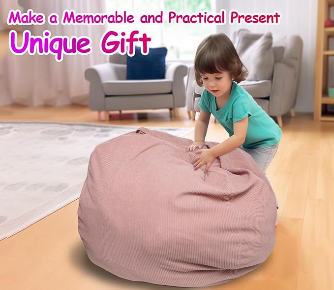 Stuffed Animal Bean Bag Storage Chair Cover for Kids Teens Adults (No Filler) Soft Washable Premium Corduroy Organizing Plush Toys Comfortable Organizer Keep Clutter with Premium Zipper Medium