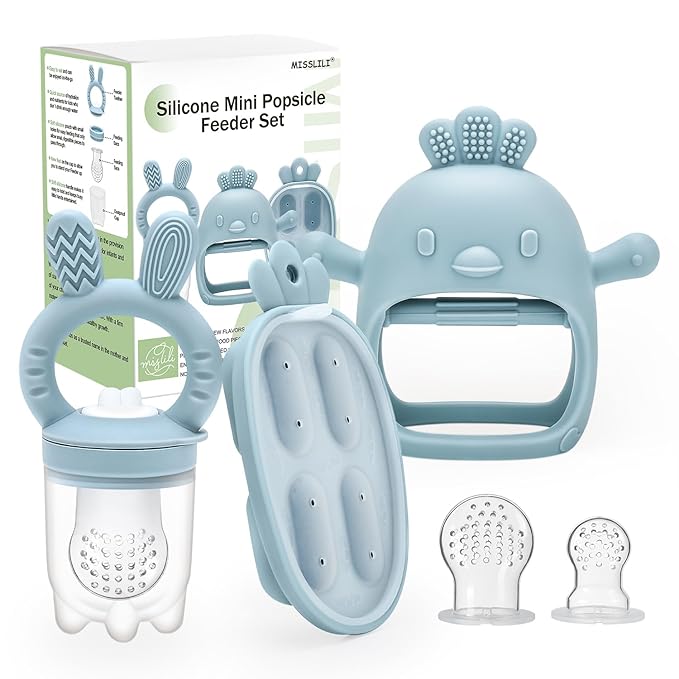 Baby Food Fruit Feeder & Mini Freezer Nibble Tray, Breastmilk Popsicle Molds for Baby Cooling Relief
