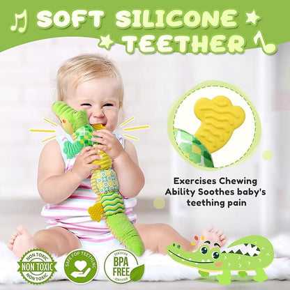 Baby Toys 0 to 12 Months, Musical Stuffed Animal Activity Soft Toys with Multi-Sensory Crinkle