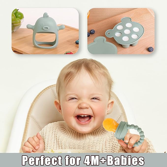 Baby Fruit Food Feeder Breastmilk Popsicle Molds for Teething Relief - 3 Pack Feeding Sets 1 Freezer 1 Teether 1 Silicone 3 Extra