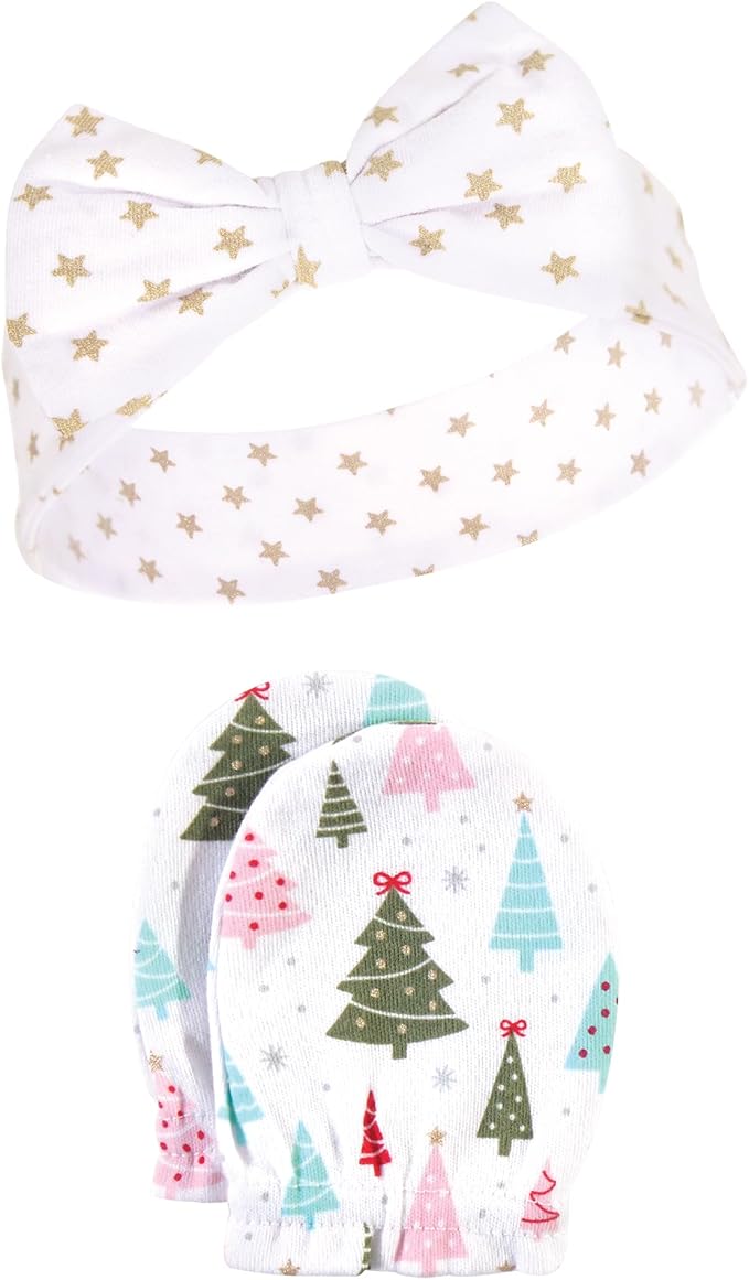 Hudson Baby Baby Girls' Cotton Headband and Scratch Mitten Set