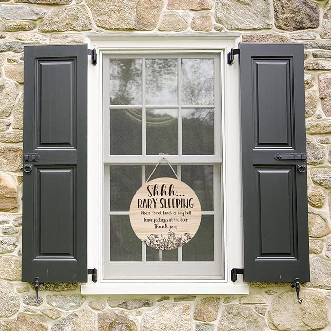 Shhh... Baby Sleeping Hanging Sign Plaque, Do Not Knock Or Ring The Bell 12In