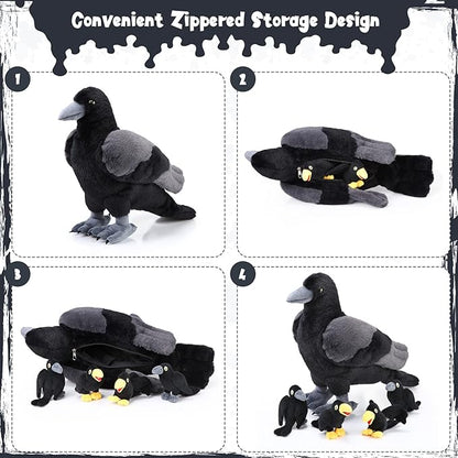 HyDren 5 Pcs Black Bird Plush Toy Set 14 Inch 4 Small