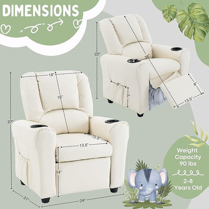 JC HOME Candy Kids Reclining Chair Leather Recliner Sofa Toddler Youth Children Child Ages 1-6