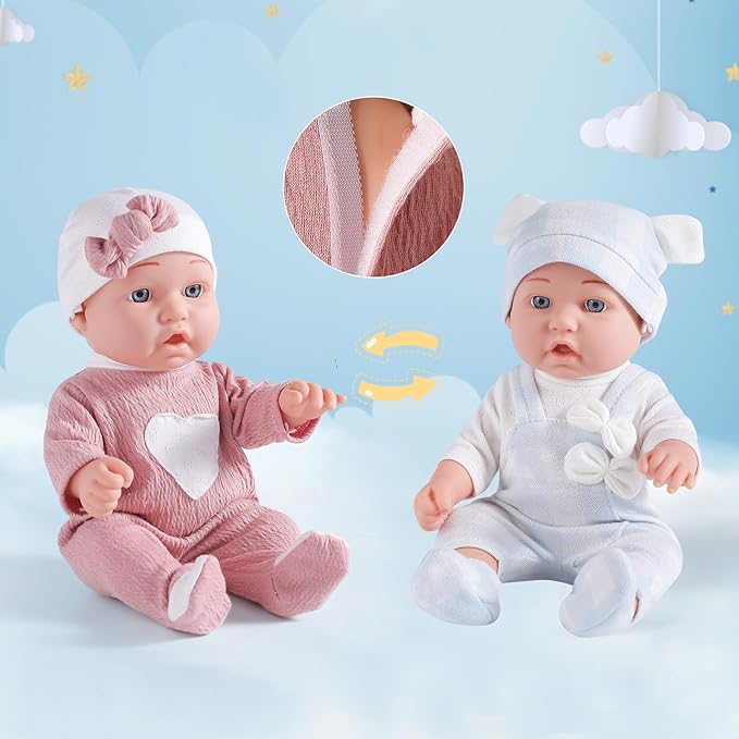 12 inches Realistic Twins Baby Doll with Clothes and Pacifiers, 36 Months