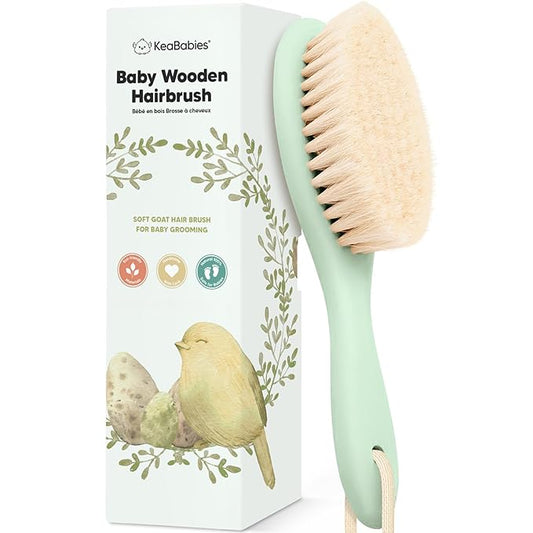 KeaBabies Baby Hair Brush - Soft Goat Bristles, Cradle Cap Brush